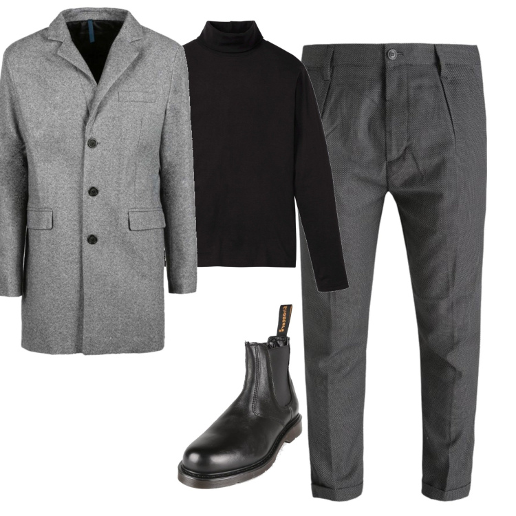 Outfit uomo - In città. Stile Business/Elegante per Tutti i giorni. Abbinamento con maglieria, cappotti, pantaloni, stivali e stivaletti.