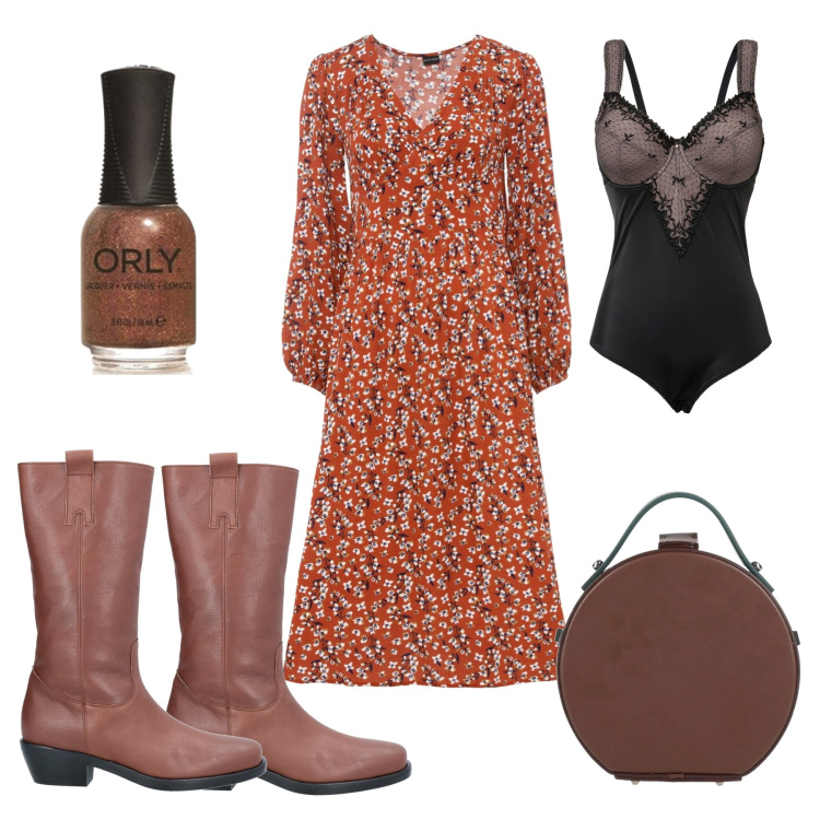 Outfit donna - Etnico per il weekend. Stile Etnico per Tutti i giorni. Abbinamento con body, vestiti midi/longuette, stivali, borse a mano, smalti.