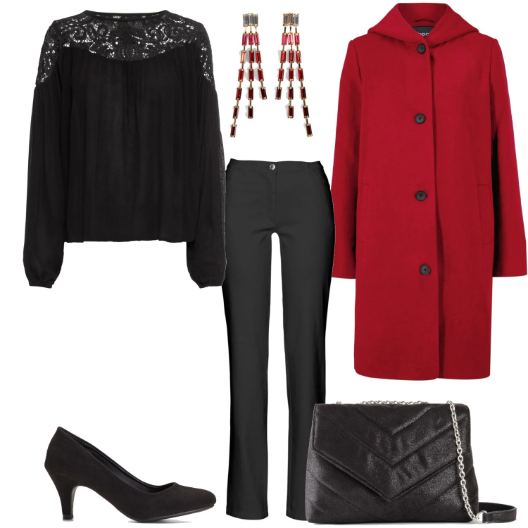 Outfit donna - Feste con BonPrix. Stile Chic per Serata fuori. Abbinamento con tuniche, pantaloni, décolleté, orecchini, cappotti, borse a mano.