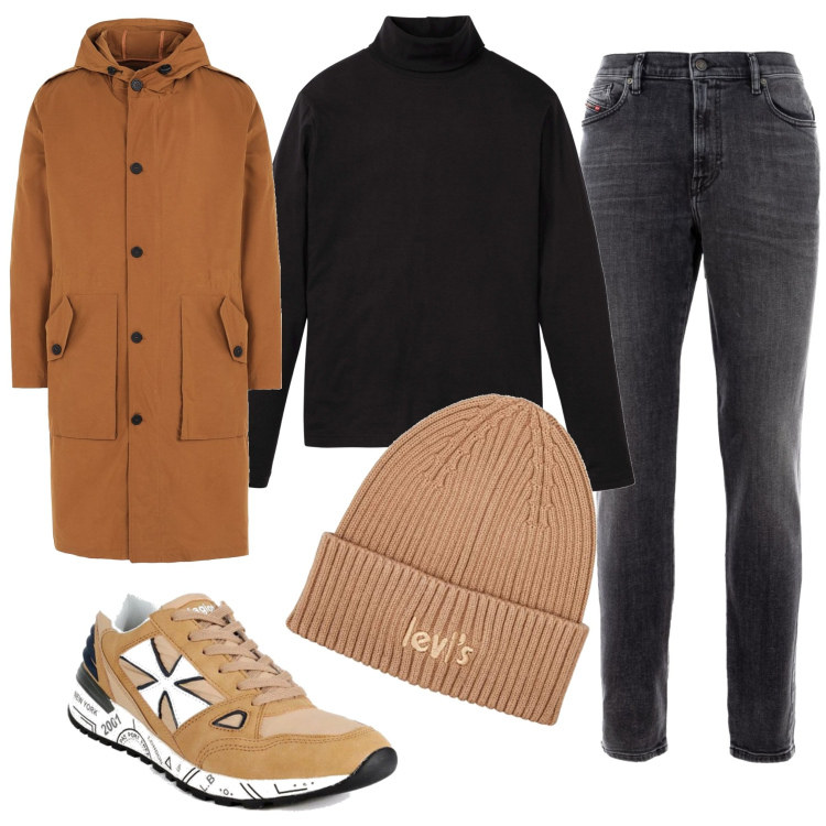 Outfit uomo - Tempo di cappellino. Stile Urban per Tutti i giorni. Abbinamento con maglieria, cappotti, sneakers, jeans, berretti.