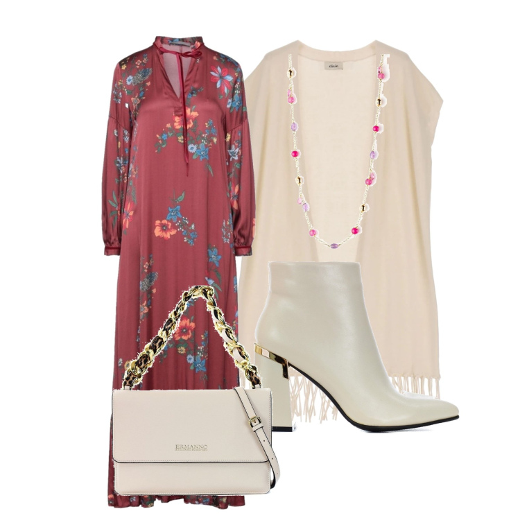 Outfit donna - Etnico. Stile Etnico per Tutti i giorni. Abbinamento con vestiti lunghi, stivaletti, borse a spalla, collane, gilet.