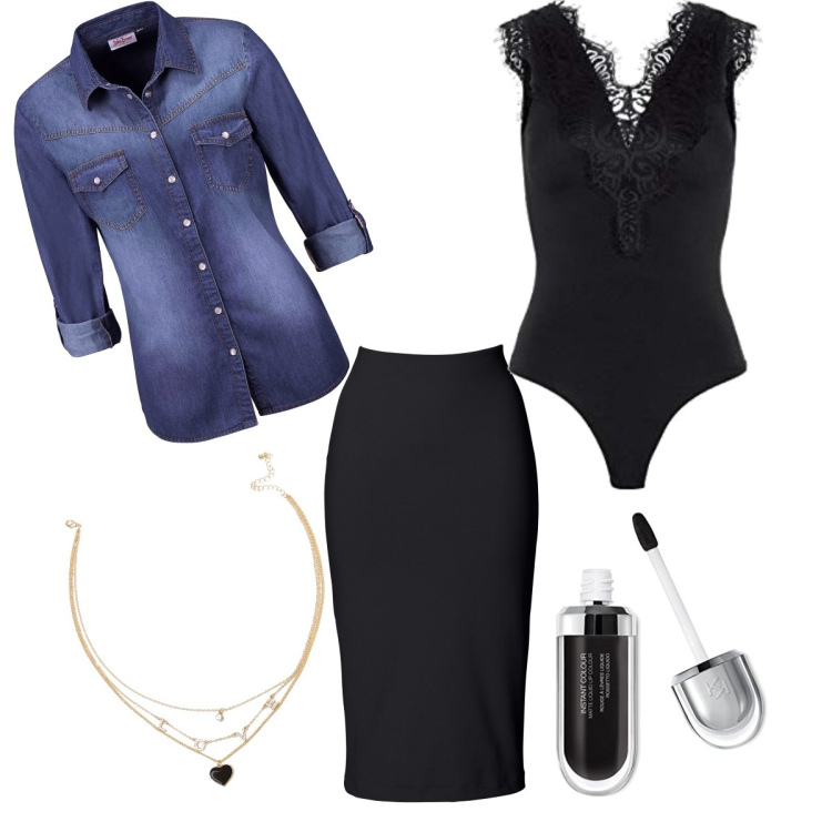 Outfit donna - Sexy easy. Stile Casual chic per Tutti i giorni. Abbinamento con camicie, gonne longuette, ciondoli, body, rossetti.