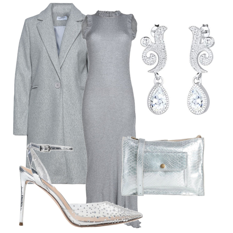 Outfit donna - Brillo, eccome!. Stile Chic per Serata fuori. Abbinamento con décolleté, vestiti lunghi, cappotti, borse a tracolla, orecchini.