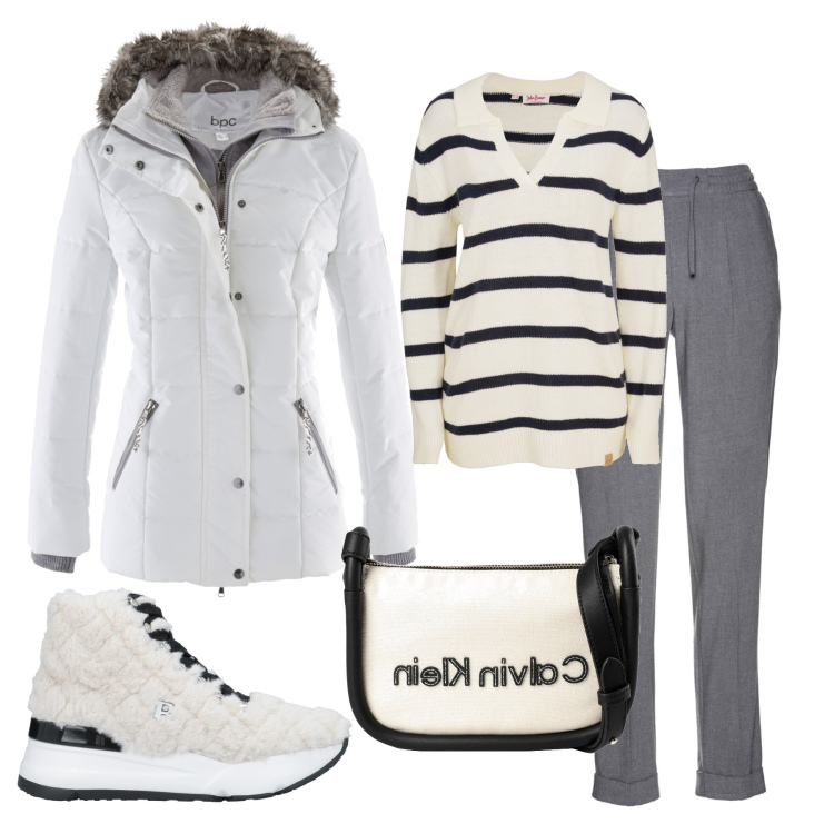 Outfit donna - Total look #1485088. Stile Casual per Tutti i giorni. Abbinamento con piumini, pantaloni, blusa, sneakers, borse a tracolla.