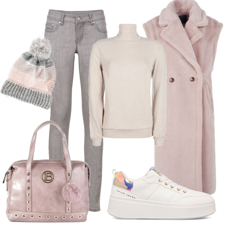 Outfit donna - Pittarosso christmas 2022. Stile Basic per Tutti i giorni. Abbinamento con jeans skinny, berretti, cappotti, maglieria, borse a mano, sneakers.