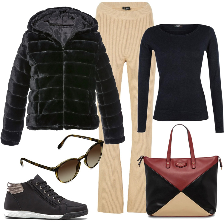 Outfit donna - Il teddy double face. Stile Urban per Tutti i giorni. Abbinamento con sneakers alte, pantaloni, giacche, pullovers, borse a spalla, occhiali da sole.