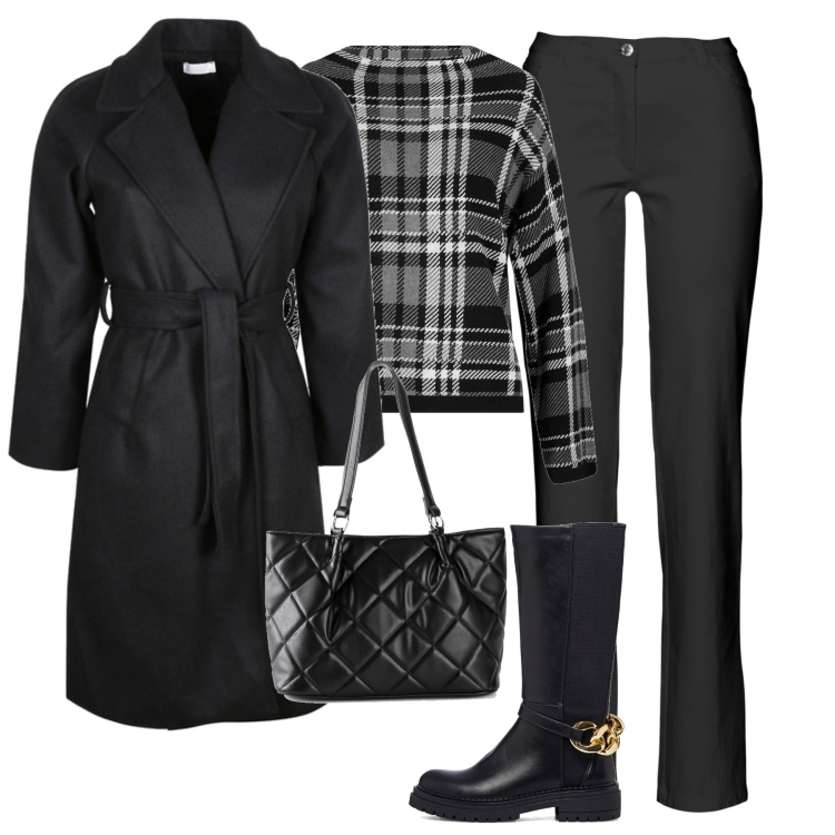 Outfit donna - La maglia tartan. Stile Casual chic per Tutti i giorni. Abbinamento con pantaloni, maglieria, borse a mano, cappotti, stivali.