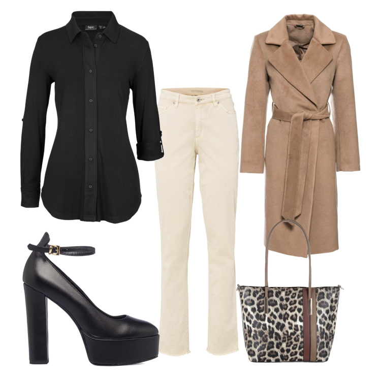 Outfit donna - Basic per ogni occasione. Stile Basic per Tutti i giorni. Abbinamento con camicie, cappotti, pantaloni, borse a spalla, décolleté.