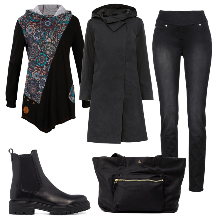 Outfit donna - PittaRosso Christmas edition. Stile Basic per Tutti i giorni. Abbinamento con jeans dritti, trench, maglieria, borse a mano, stivaletti.