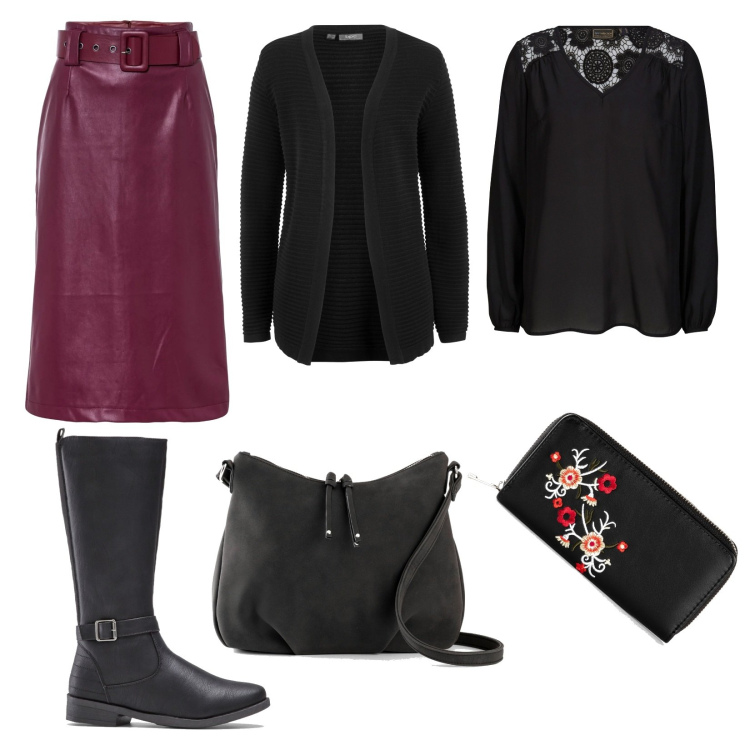 Outfit donna - BonPrix Christmas. Stile Trendy per Ufficio. Abbinamento con stivali, gonne longuette, tuniche, cardigans, borse a tracolla, portafogli.