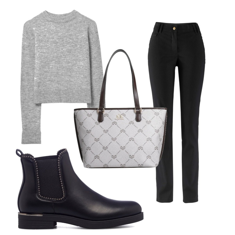 Outfit donna - Total look #1485473. Stile Basic per Ufficio. Abbinamento con pantaloni, borse a mano, maglieria, stivaletti.