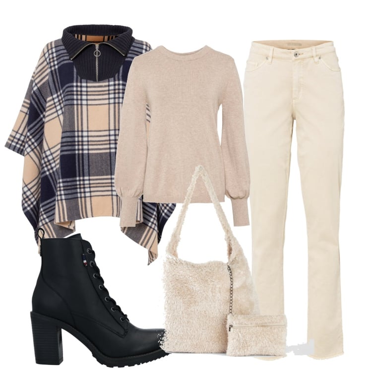 Outfit donna - Total look #1485477. Stile Casual per Tutti i giorni. Abbinamento con stivaletti, maglieria, pantaloni, cappotti, shopping bag.