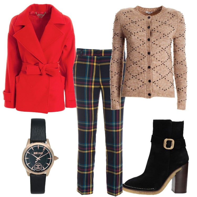 Outfit donna - Natale con Fracomina. Stile Casual chic per Tutti i giorni. Abbinamento con stivaletti, orologi, cardigans, pantaloni, cappotti.