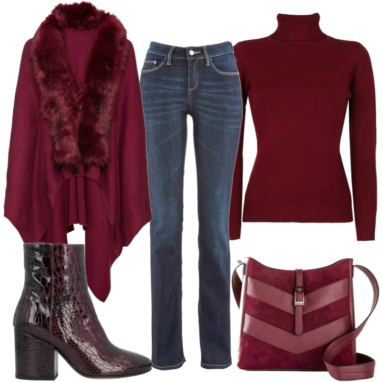 Outfit donna - La mantella. Stile Casual chic per Tutti i giorni. Abbinamento con jeans dritti, cappotti, borse a tracolla, stivaletti, maglieria.