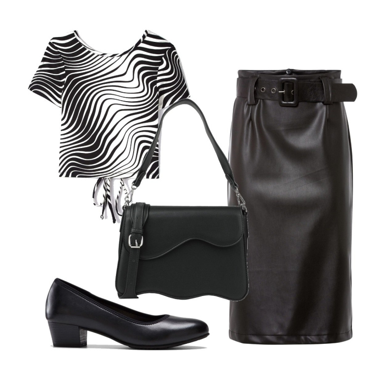 Outfit donna - Total look #1485930. Stile Trendy per Tutti i giorni. Abbinamento con décolleté, gonne longuette, borse a mano, t-shirt.