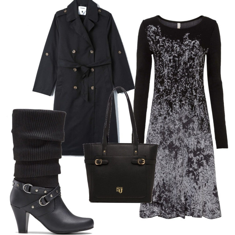 Outfit donna - Total look #1485931. Stile Trendy per Tutti i giorni. Abbinamento con stivali, vestiti, trench, borse a spalla.