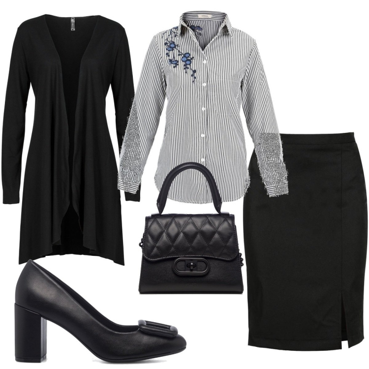 Outfit donna - Total look #1485932. Stile Chic per Tutti i giorni. Abbinamento con cardigans, camicie, gonne lunghe, décolleté, borse a mano.