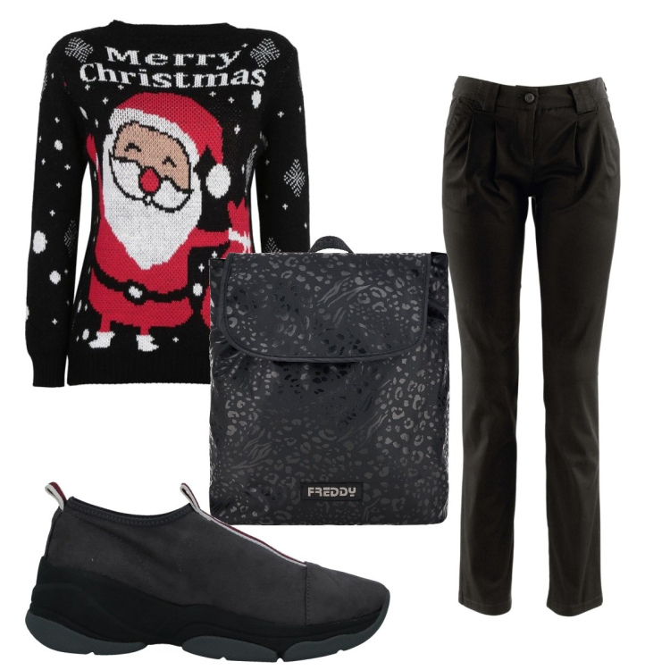 Outfit donna - Total look #1485957. Stile Trendy per Tutti i giorni. Abbinamento con pantaloni chino, sneakers, maglieria, zaini.