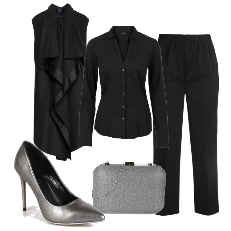 Outfit donna - Glamour #13366. Stile Glamour per Serata fuori. Abbinamento con camicie, cappotti, pantaloni, décolleté, pochette.