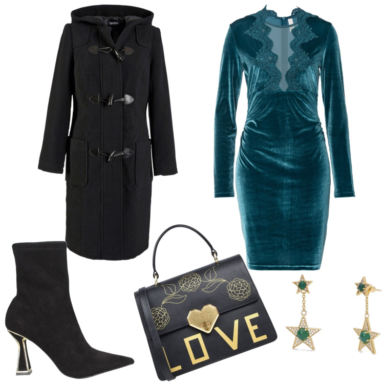 Outfit donna - Total look #1486064. Stile Chic per Serata fuori. Abbinamento con montgomery, vestiti, borse a mano, orecchini, stivaletti.