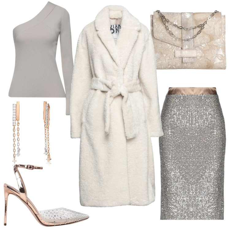 Outfit donna - Il Teddy Coat di Liviana Conti. Stile Chic per Serata fuori. Abbinamento con décolleté, pullovers, gonne longuette, cappotti, borse a mano, orecchini.