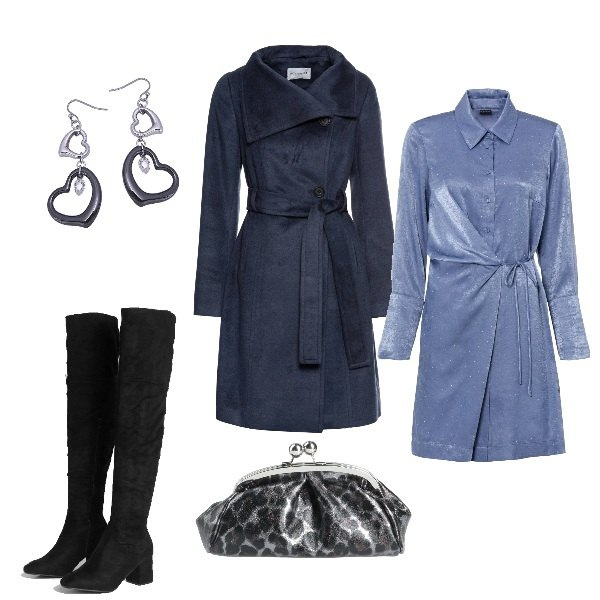 Outfit femme - Elégante pour aller diner. Style Chic pour Soirée dehors. Assortir avec robes, manteaux, cuissardes, sacs à main, boucles d'oreilles.