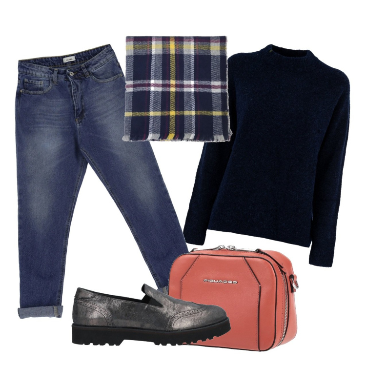 Outfit donna - Semplicemente. Stile Casual per Tutti i giorni. Abbinamento con marsupi, mocassini, sciarpe, pullovers, jeans slim fit.