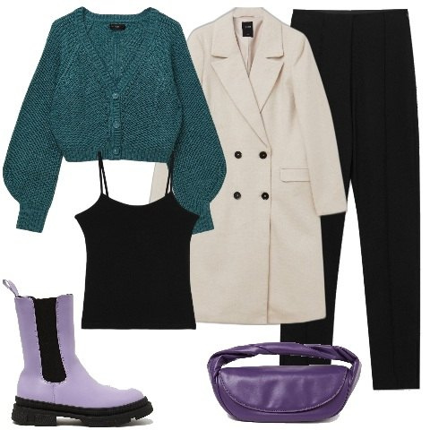 Outfit donna - CALLIOPE - Christmas Edition 2022. Stile Casual chic per Serata fuori. Abbinamento con cardigans, pantaloni, cappotti, canottiere, pochette, stivali.
