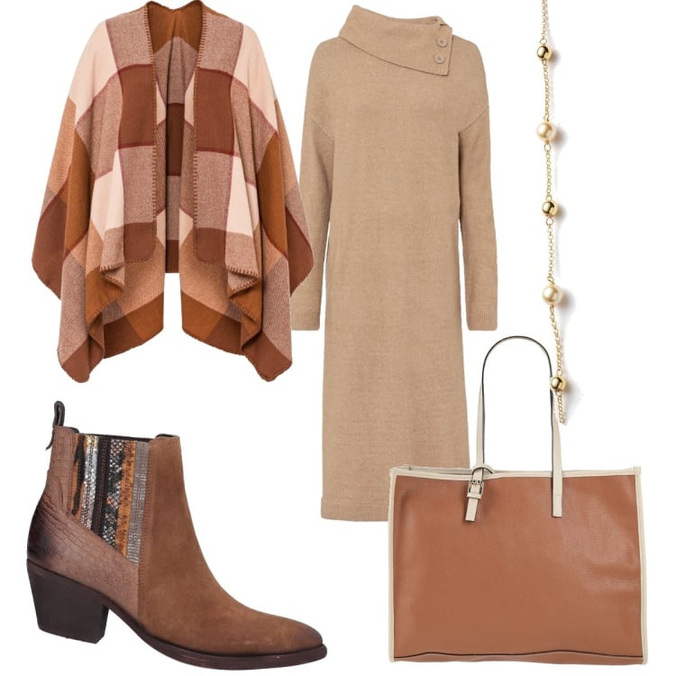 Outfit donna - Stivali marroni. Stile Etnico per Tutti i giorni. Abbinamento con stivaletti, borse a mano, vestiti chemisier, cappotti, braccialetti.