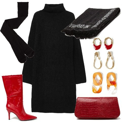 Outfit donna - CALLIOPE - Christmas Edition 2022. Stile Casual chic per Serata fuori. Abbinamento con collant, vestiti, stivali, cappe, orecchini, borse a spalla.