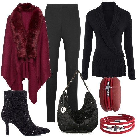 Outfit donna - PittaRosso - Christams Edition 2022. Stile Casual chic per Serata fuori. Abbinamento con leggings, cappotti, maglieria, borse a spalla, braccialetti, stivaletti.