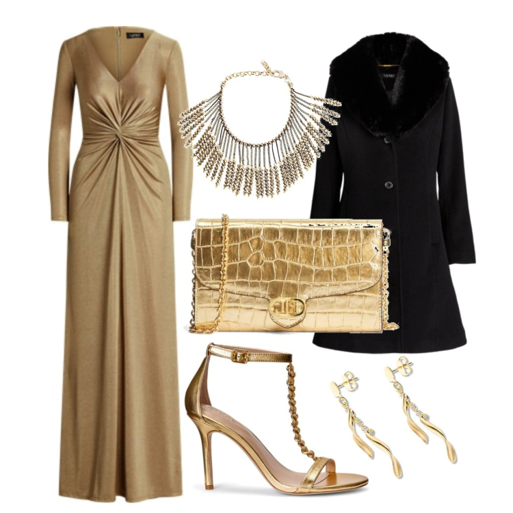 Outfit donna - Ghost outfitter - gioielli speciali. Stile Glamour per Cerimonia. Abbinamento con braccialetti, orecchini, vestiti, borse a tracolla, sandali in pelle, cappotti.