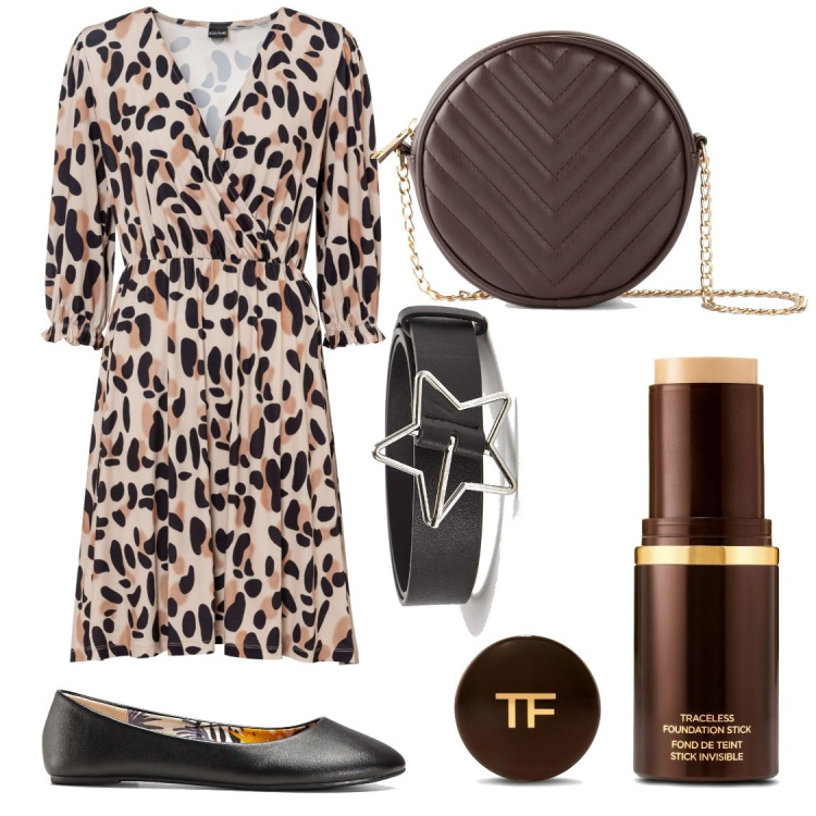Outfit donna - Total look #1487091. Stile Casual chic per Tutti i giorni. Abbinamento con ballerine, vestiti, borse a tracolla, cinture, fondotinta.