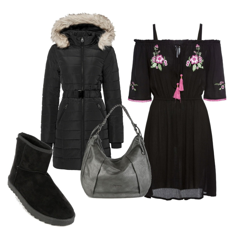 Outfit donna - Total look #1488100. Stile Etnico per Tutti i giorni. Abbinamento con giacche, vestiti, stivaletti, borse a spalla.