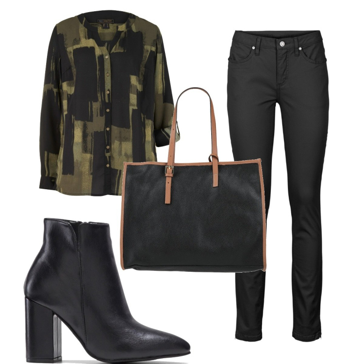 Outfit donna - Trendy #20785. Stile Trendy per Tutti i giorni. Abbinamento con jeans, camicie, stivaletti, borse a mano.