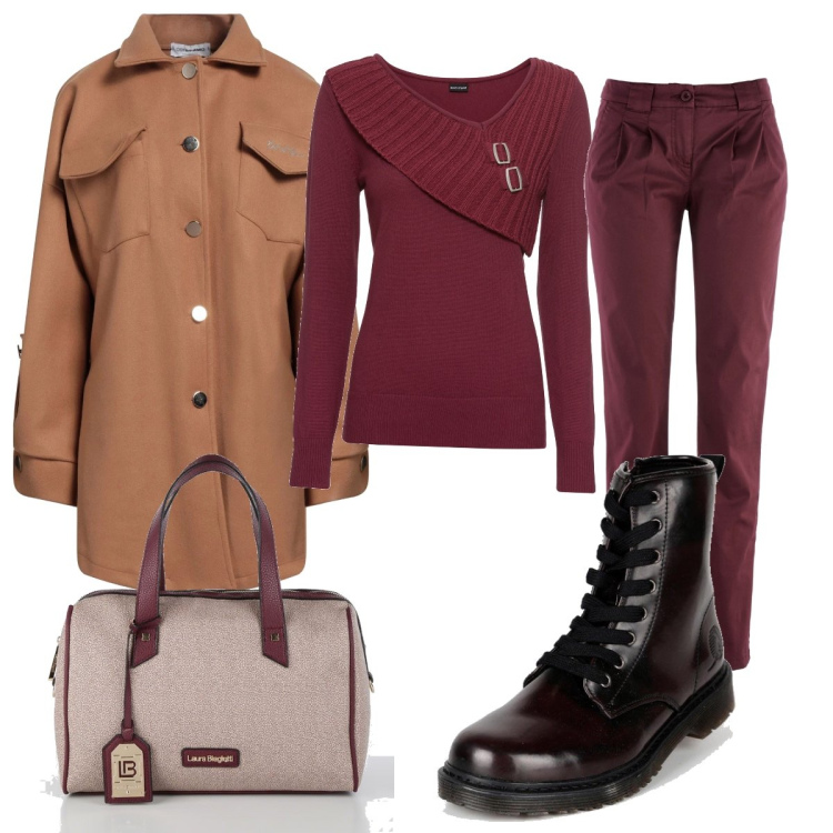 Outfit donna - Borsa Laura Biaggiotti. Stile Casual per Tutti i giorni. Abbinamento con maglieria, pantaloni chino, cappotti, anfibi, borse a mano.