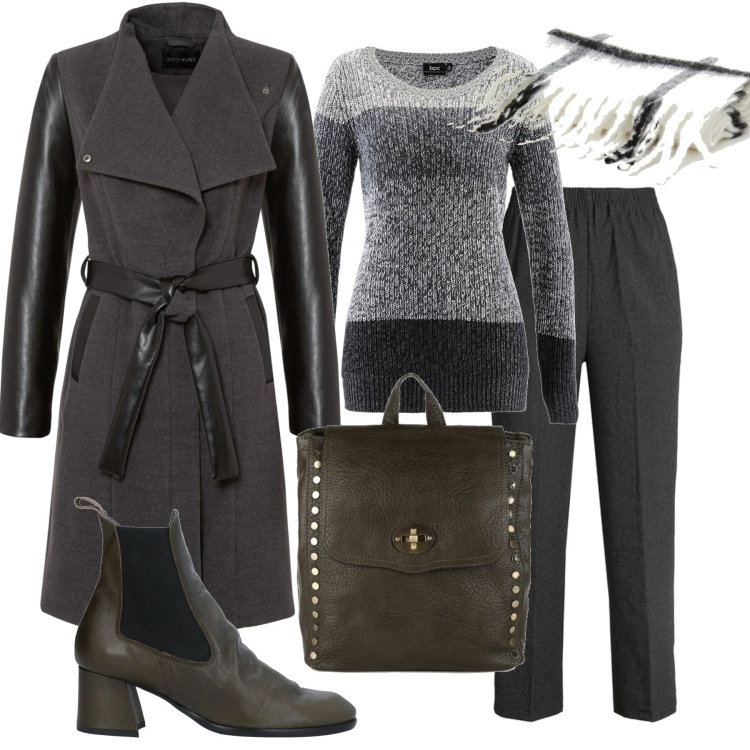 Outfit donna - Total look #1488749. Stile Urban per Tutti i giorni. Abbinamento con stivaletti, maglieria, cappotti, pantaloni, zaini, sciarpe.