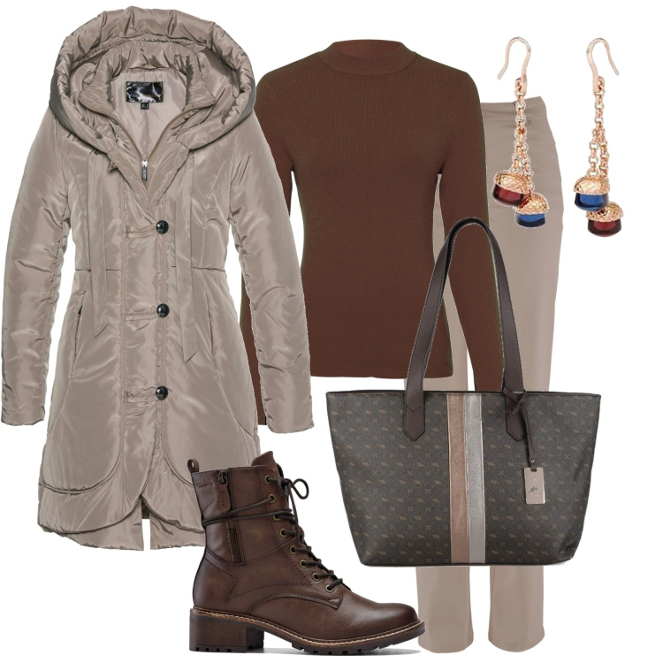 Outfit donna - Total look #1488830. Stile Casual per Tutti i giorni. Abbinamento con blazer, stivaletti, pantaloni, maglieria, borse a spalla, orecchini.