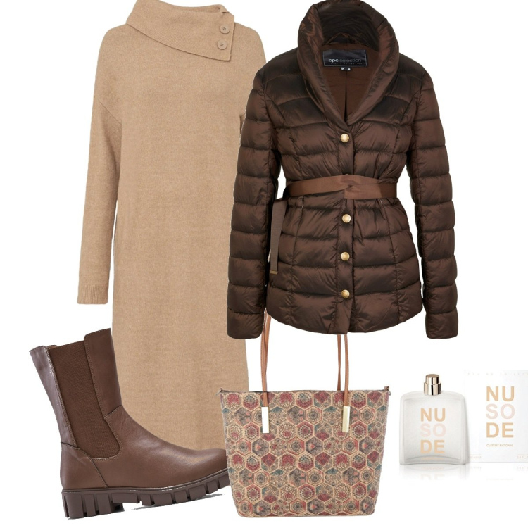 Outfit donna - Classico 2000. Stile Bon Ton per Tutti i giorni. Abbinamento con vestiti chemisier, giacche, stivali, borse a spalla, profumi.