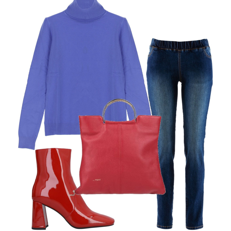 Outfit donna - Con i capelli bianchi. Stile Casual chic per Ufficio. Abbinamento con treggings, borse a mano, stivaletti, maglieria.
