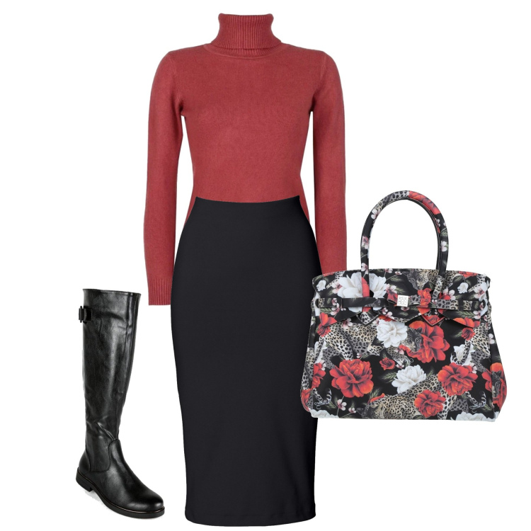 Outfit donna - Il dolcevita. Stile Bon Ton per Tutti i giorni. Abbinamento con gonne longuette, borse a mano, stivali, maglieria.