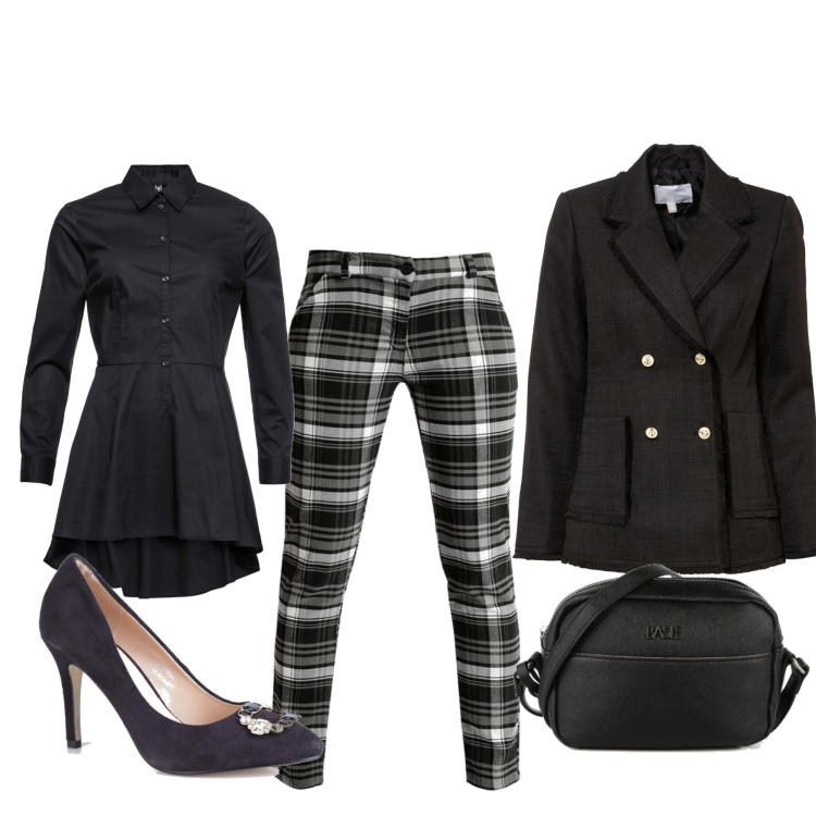 Outfit donna - Total look #1490041. Stile Basic per Serata fuori. Abbinamento con camicie, blazer, pantaloni, borse a mano, scarpe col tacco.