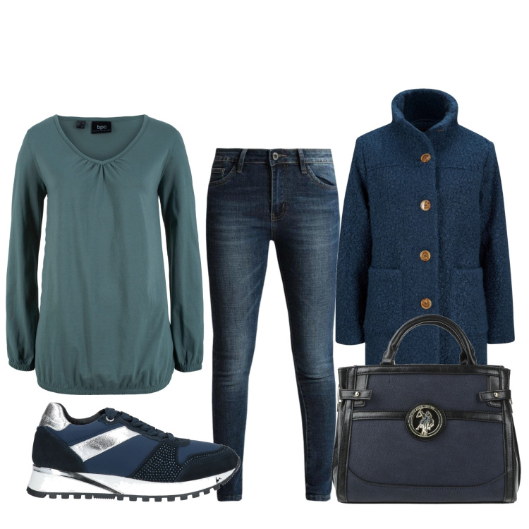 Outfit donna - Total look #1490084. Stile Basic per Tutti i giorni. Abbinamento con maglieria, cappotti, sneakers, borse a mano, jeans skinny.