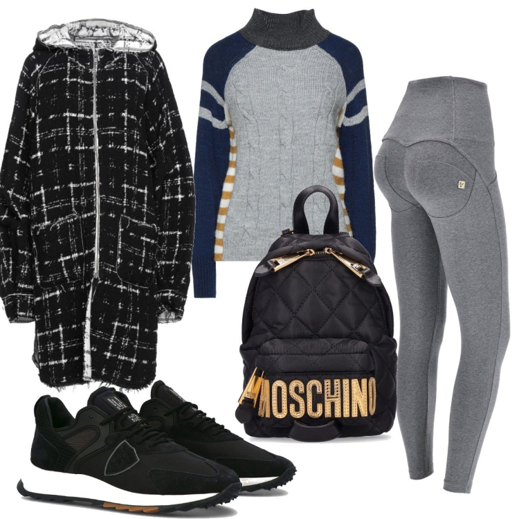Outfit donna - Total look #1490266. Stile Basic per Sport. Abbinamento con cappotti, maglieria, sneakers alte, pantaloni skinny, zaini.