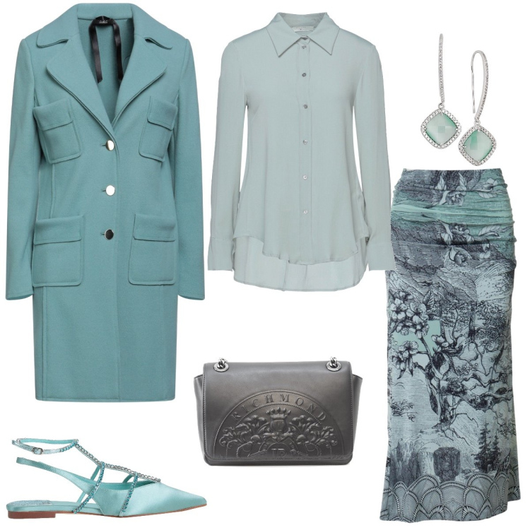 Outfit donna - La gonna in seta. Stile Chic per Tutti i giorni. Abbinamento con ballerine, cappotti, camicie, orecchini, borse a tracolla, gonne.