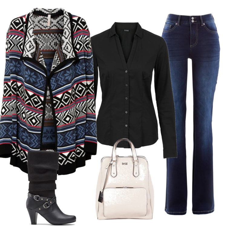 Outfit donna - Un jeans per tutti i giorni. Stile Urban per Tutti i giorni. Abbinamento con camicie, stivali, jeans bootcut, cardigans, zaini.