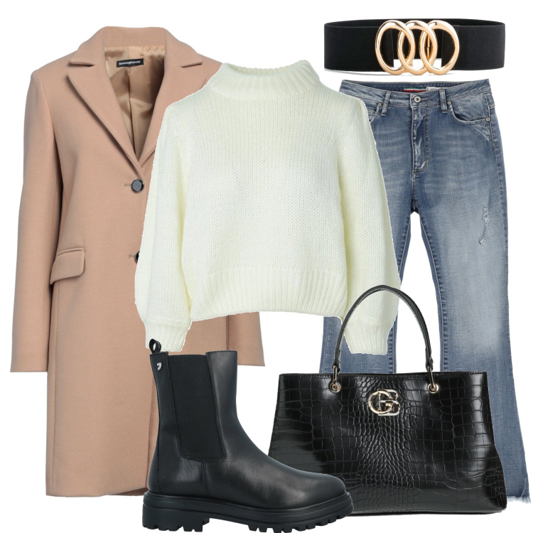 Outfit donna - Classic camel coat. Stile Basic per Tutti i giorni. Abbinamento con cinture, cappotti, stivaletti, borse a mano, jeans, maglieria.
