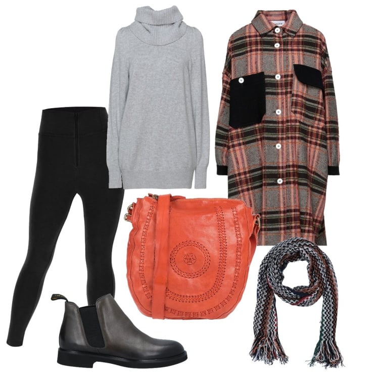 Outfit donna - Urban. Stile Urban per Tutti i giorni. Abbinamento con borse a tracolla, cappotti, maglieria, sciarpe, stivaletti, pantaloni skinny.