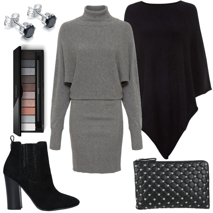 Outfit donna - Shopping con le amiche. Stile Basic per Tutti i giorni. Abbinamento con stivaletti, borse a mano, vestiti, cappotti, orecchini, ombretti.