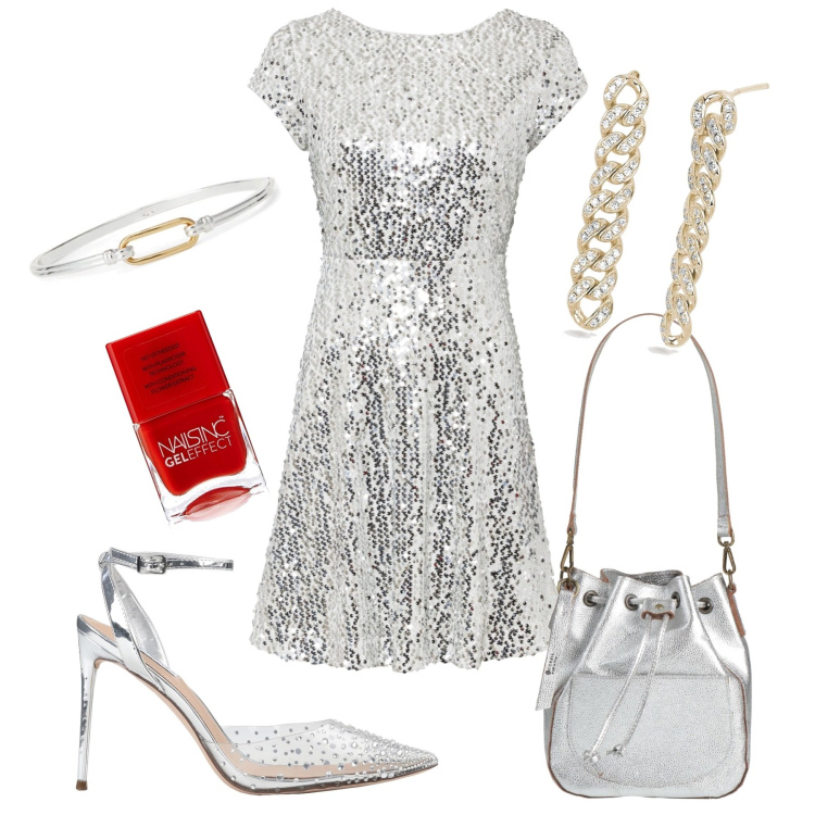 Outfit donna - Capodanno si avvicina. Stile Sexy per Serata fuori. Abbinamento con vestiti, décolleté, borse a spalla, orecchini, braccialetti, smalti.